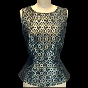 Metallic gold silver sheen sleeveless top tailored peplum waist sleeveless fancy